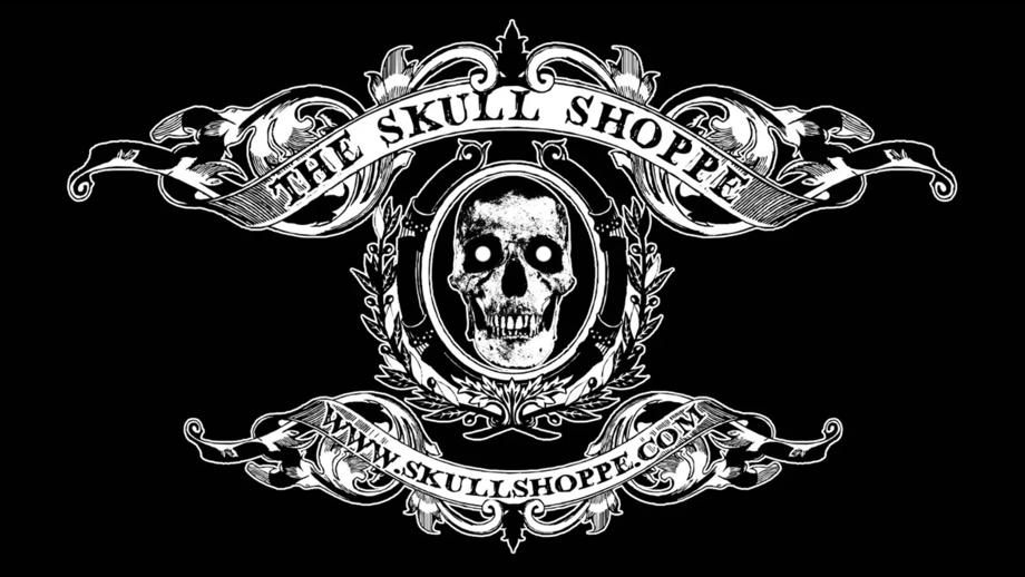SkullShoppe.com logo with a skull and ornate frame
